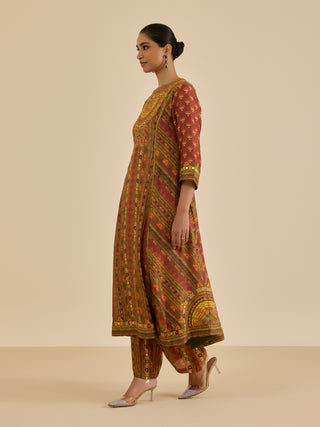 Brown and multi ashina kurta set