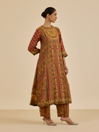 Brown and multi ashina kurta set