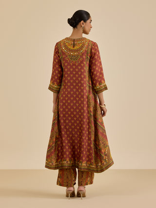 Brown and multi ashina kurta set