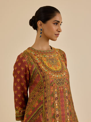 Brown and multi ashina kurta set