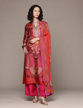 Fuschia and purple jasbira kurta set