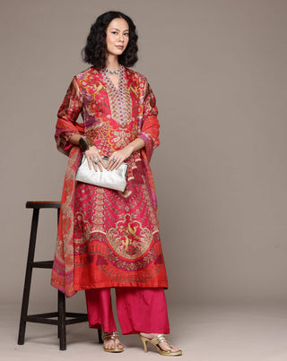 Fuschia and purple jasbira kurta set