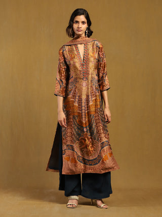 Indigo and beige jasbira kurta set