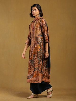 Indigo and beige jasbira kurta set