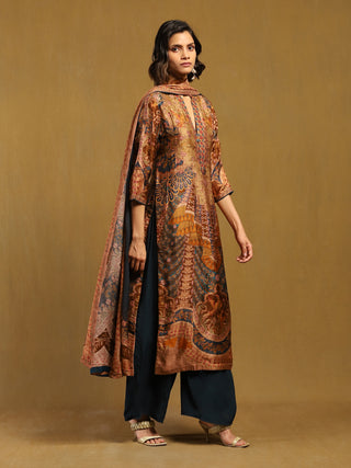 Indigo and beige jasbira kurta set