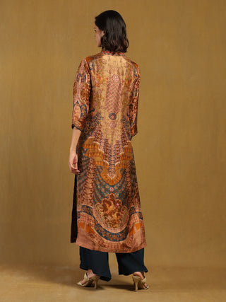 Indigo and beige jasbira kurta set