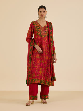 Red and multi sreshtha kurta set