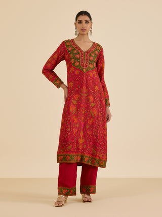 Red and multi sreshtha kurta set