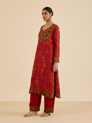 Red and multi sreshtha kurta set