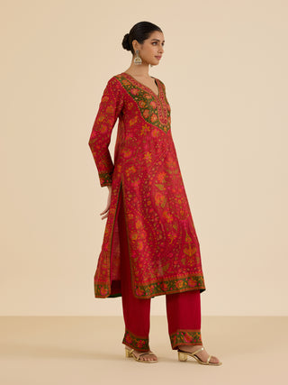 Red and multi sreshtha kurta set