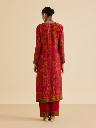 Red and multi sreshtha kurta set