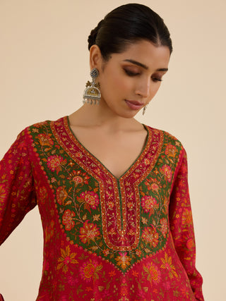 Red and multi sreshtha kurta set