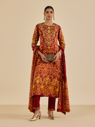 Burgundy and rust nia kurta set
