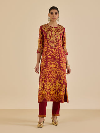 Burgundy and rust nia kurta set