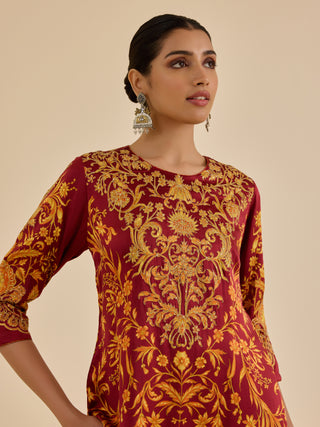 Burgundy and rust nia kurta set