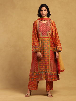 Red phulkari kurta set