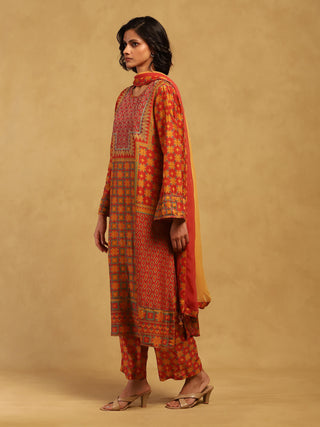 Red phulkari kurta set