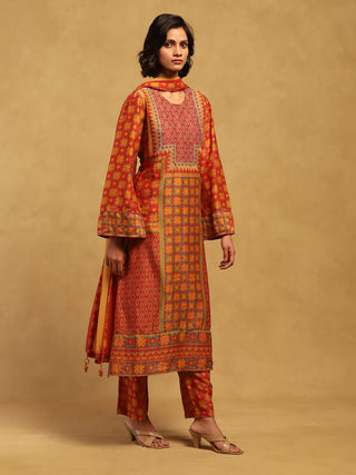 Red phulkari kurta set