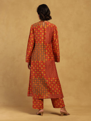 Red phulkari kurta set