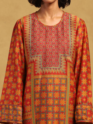 Red phulkari kurta set