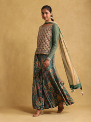 Green embroidered cotton kurti sharara set