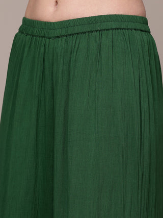 Green sleeveless solid kurti and sharara set