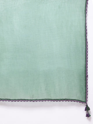 Green sleeveless solid kurti and sharara set