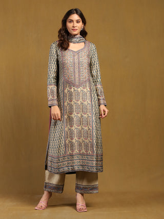 Beige and tapestry blue keya kurta set