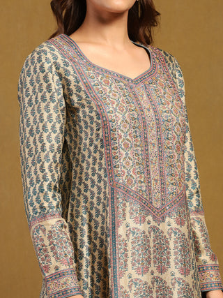 Beige and tapestry blue keya kurta set