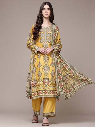Yellow botanic print kurta set