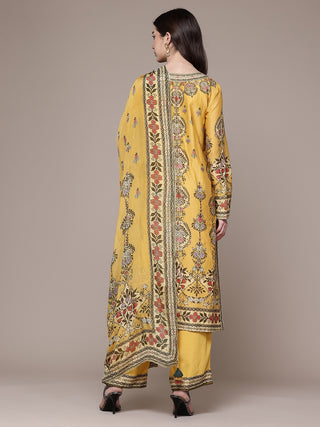 Yellow botanic print kurta set