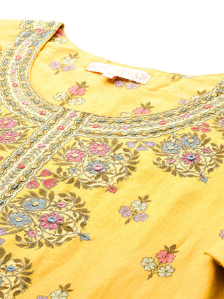 Yellow botanic print kurta set