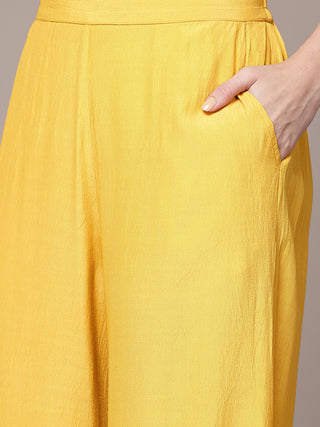 Yellow botanic print kurta set