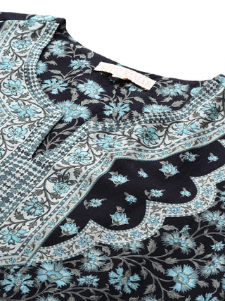 Black full sleeve floral print kurta set