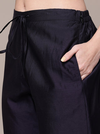 Black full sleeve floral print kurta set