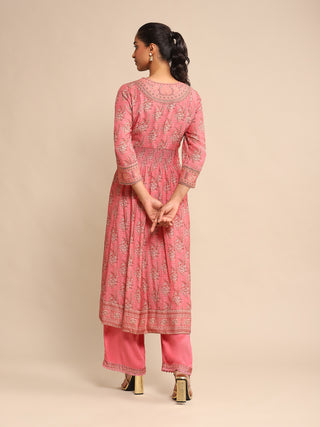 Ritu Kumar-Pink Printed Viscose Kurta Set-INDIASPOPUP.COM
