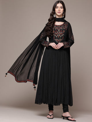 Black full sleeve solid anarkali set