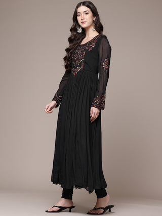 Black full sleeve solid anarkali set