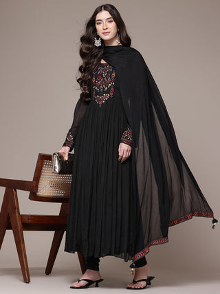 Black full sleeve solid anarkali set