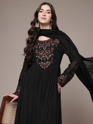 Black full sleeve solid anarkali set