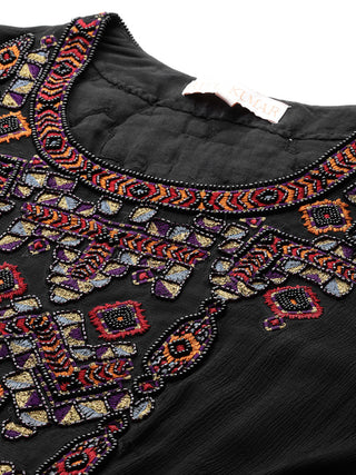 Black full sleeve solid anarkali set