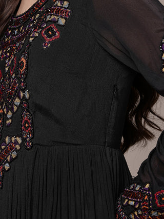 Black full sleeve solid anarkali set