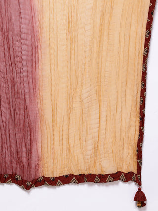 Red full sleeve geometric print kurta set