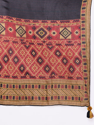 Red full sleeve tribal print kurta set