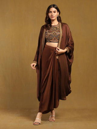 Brown yale cape with bustier and skirt