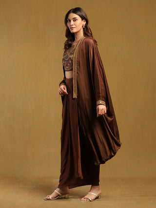 Brown yale cape with bustier and skirt