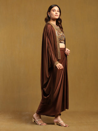 Brown yale cape with bustier and skirt