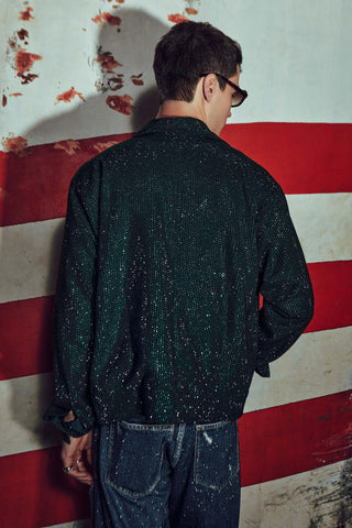 Emerald bomber and jeans