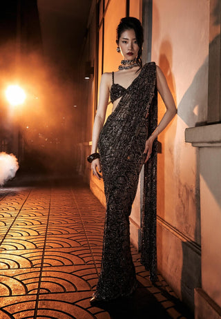 Suki black and silver sari and blouse