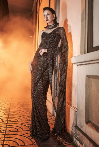 Marquise black and gold sari and corset